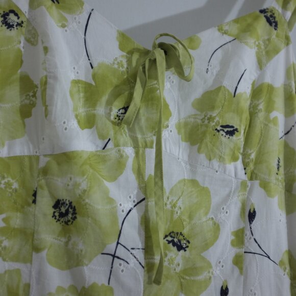 Per Una white Green Floral Sundress Elegant Summer Midi cotton Dress size 12 R - Picture 5 of 13